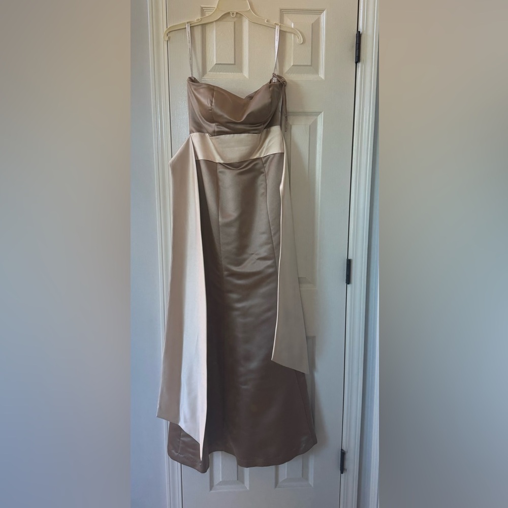 Bill Levkoff Strapless Satin Gown in Champagne